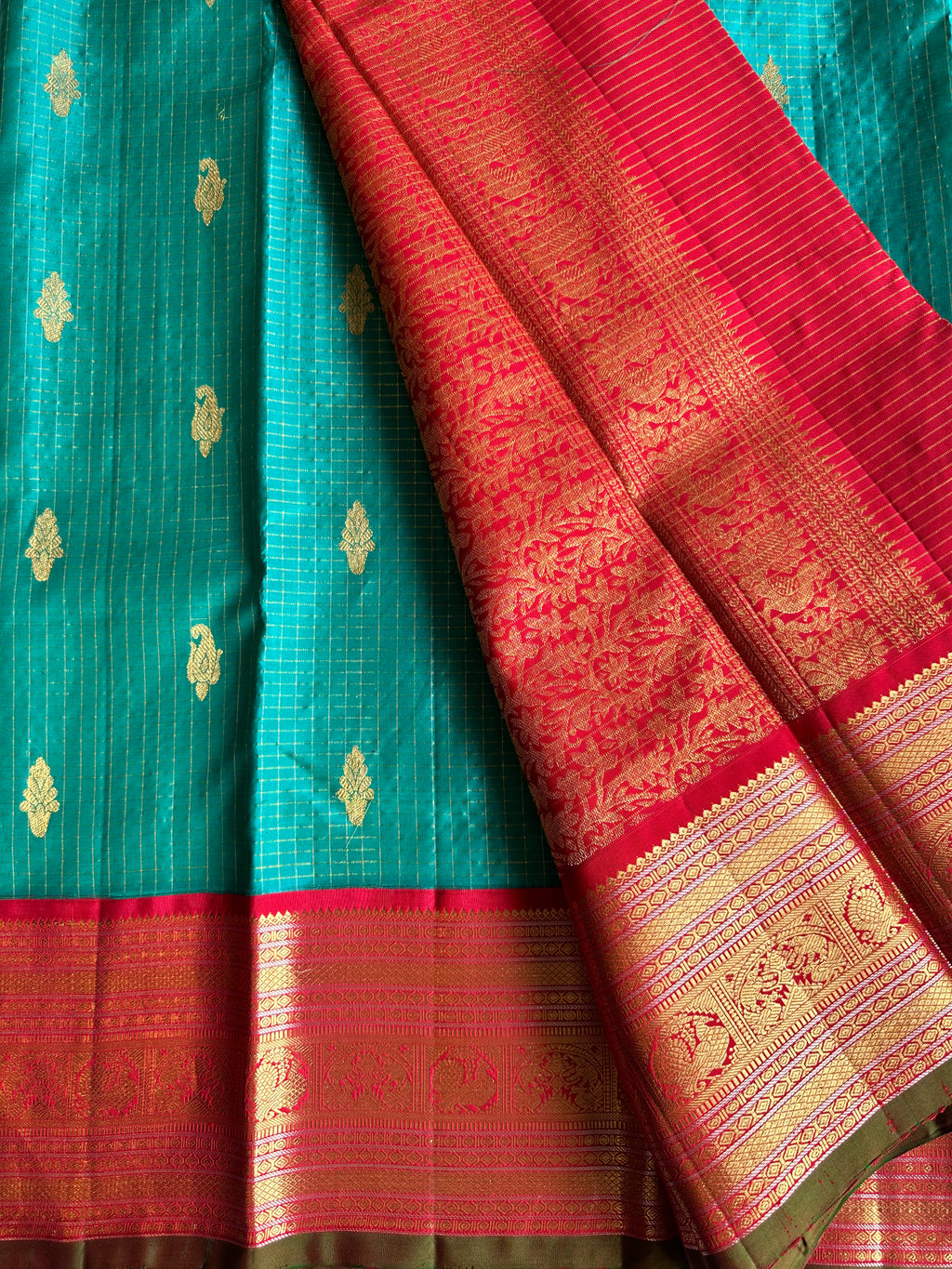 Turquoise Vintage Kanjivaram Silk Saree