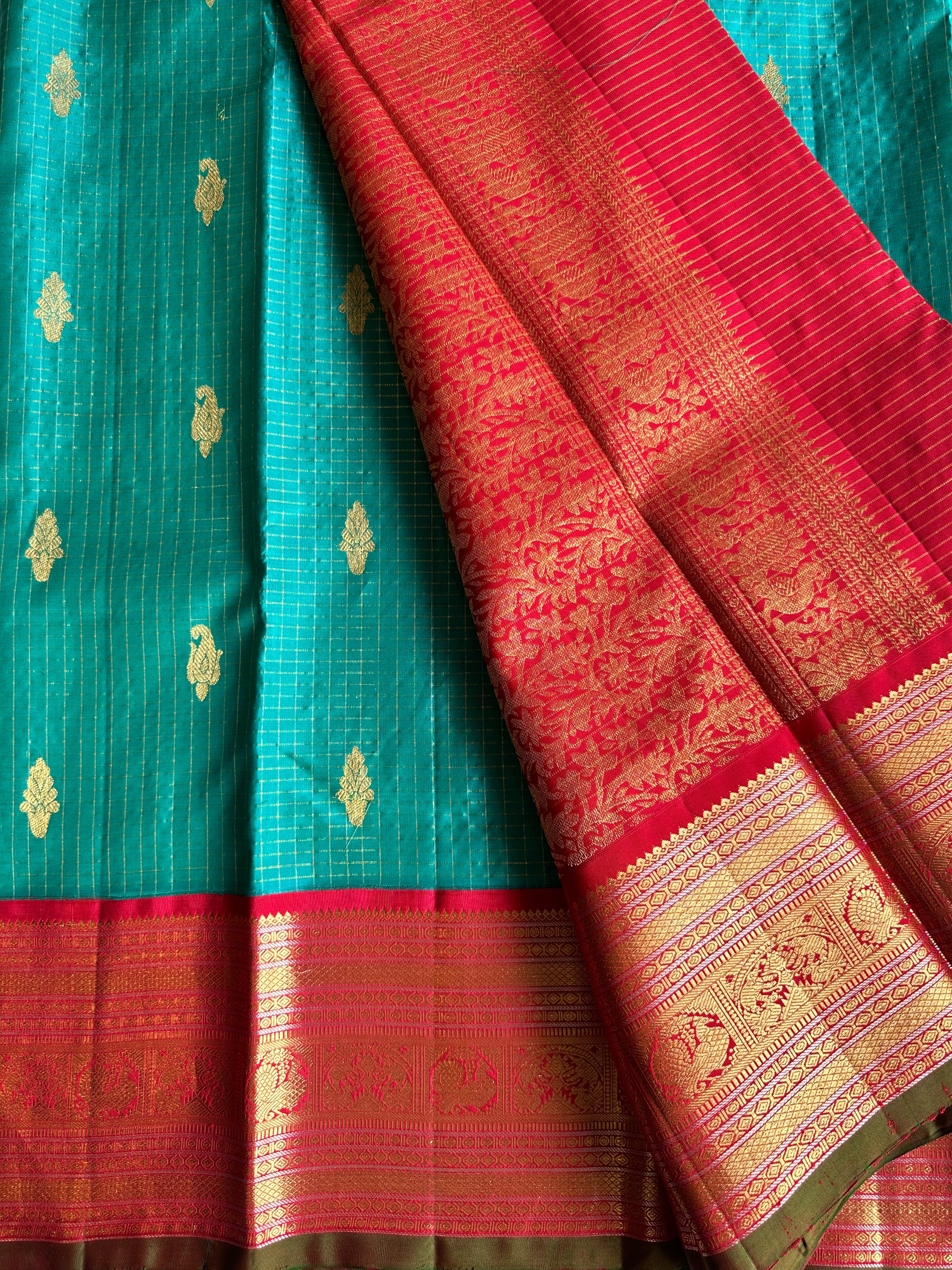 Turquoise Vintage Kanjivaram Silk Saree