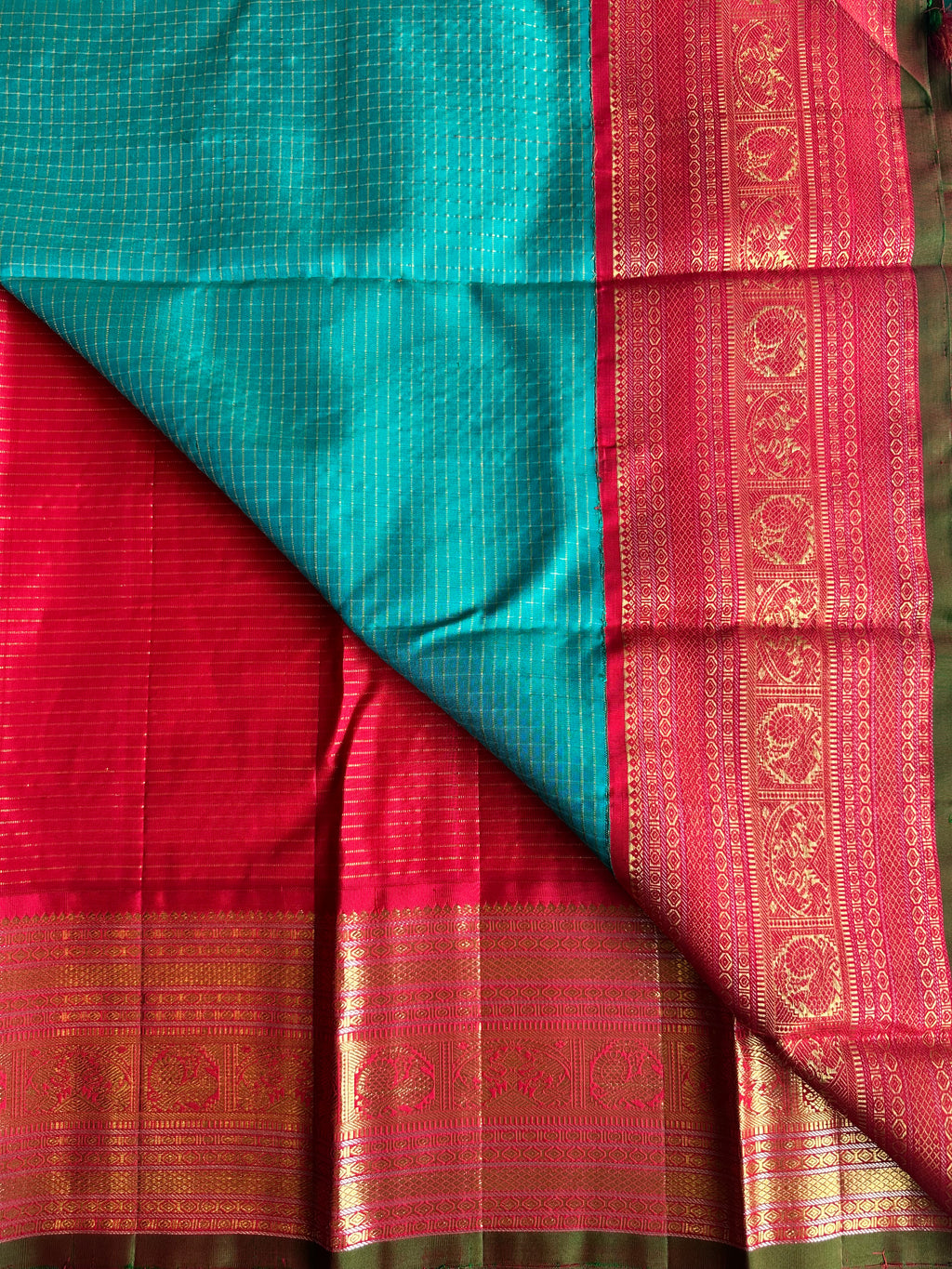 Turquoise Vintage Kanjivaram Silk Saree