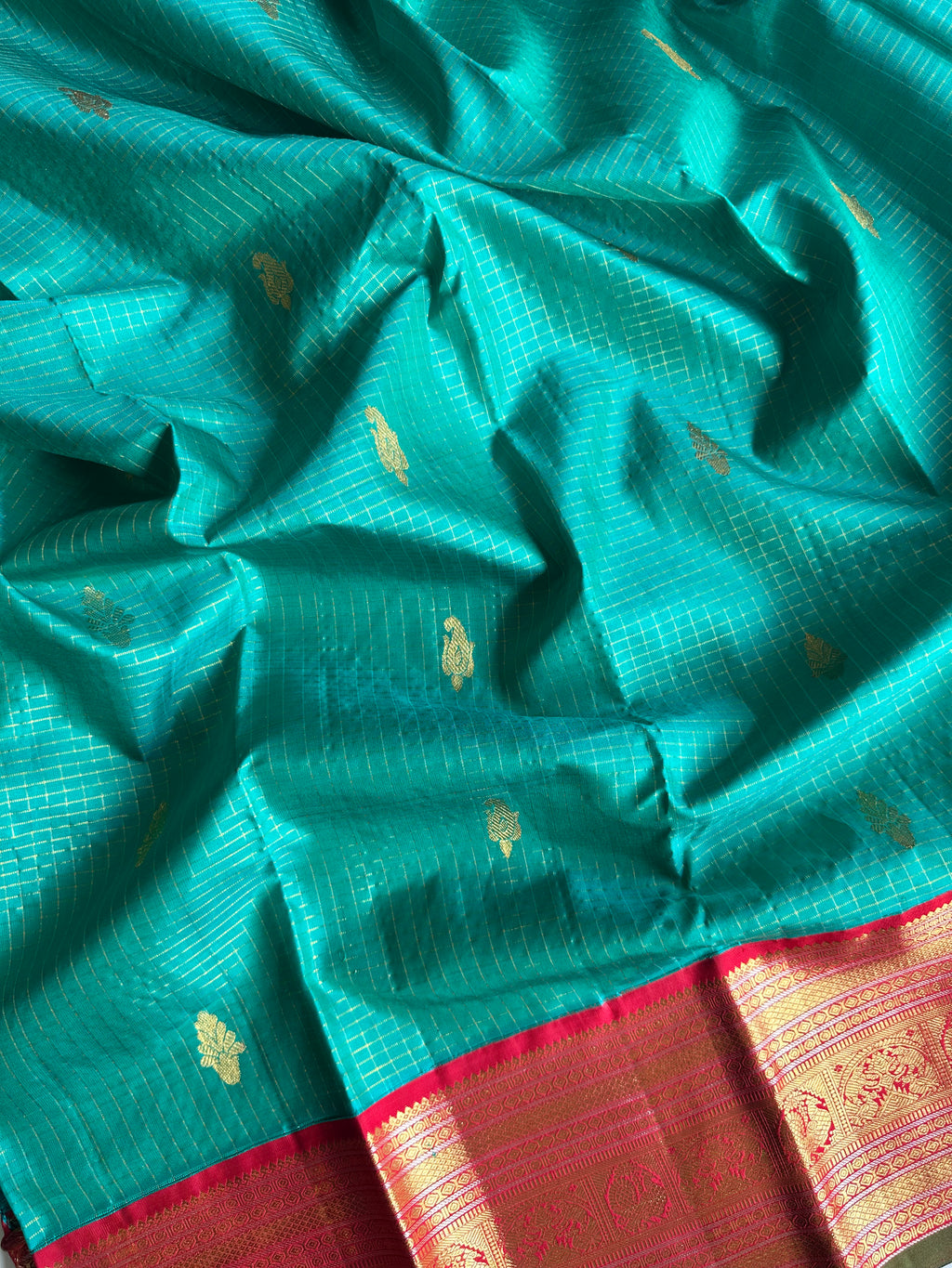 Turquoise Vintage Kanjivaram Silk Saree