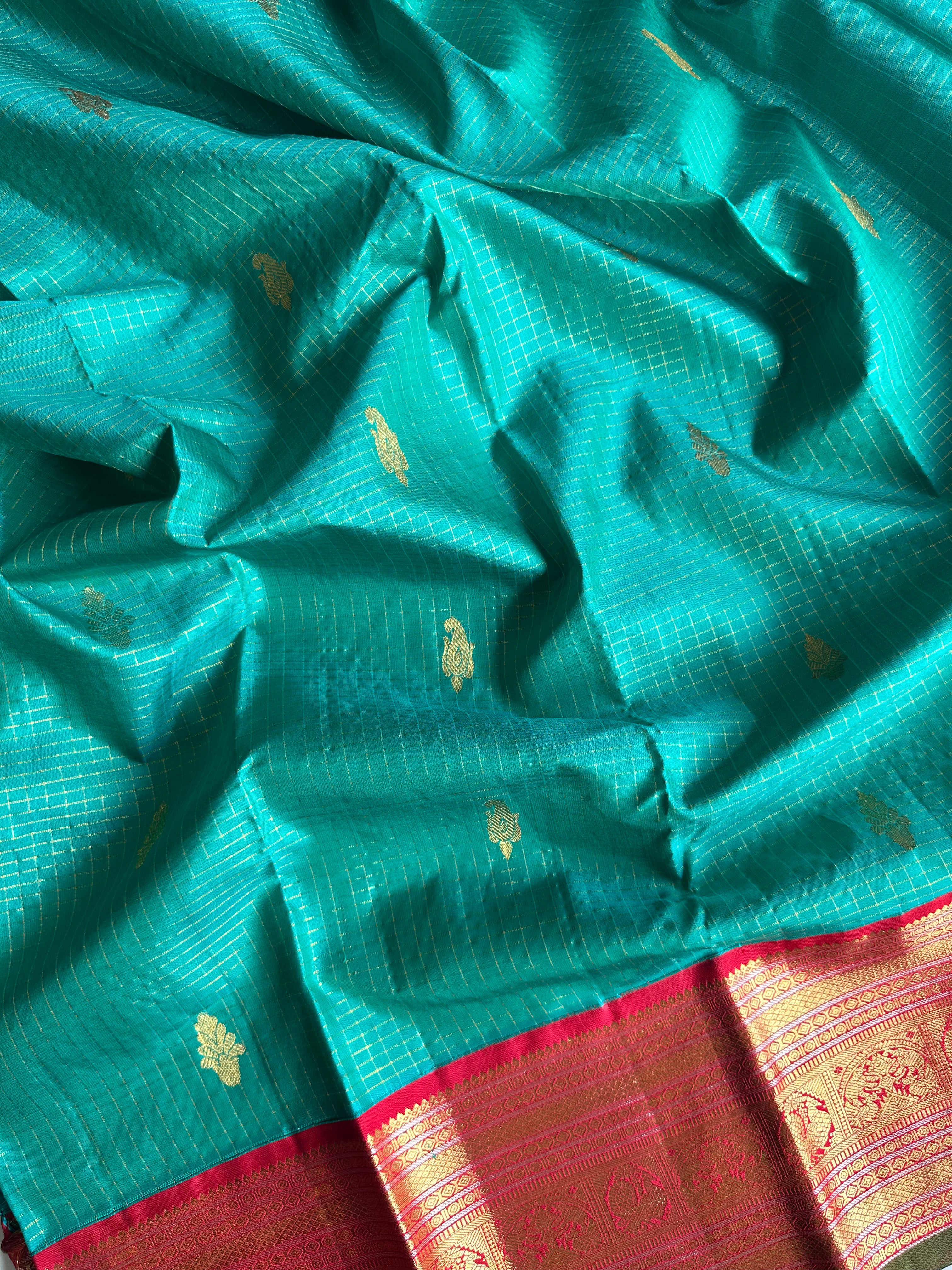 Turquoise Vintage Kanjivaram Silk Saree