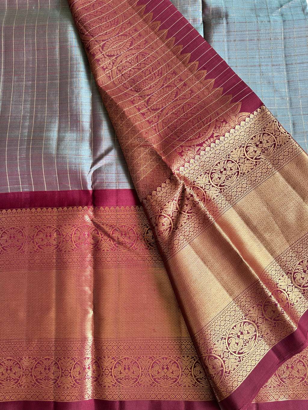 Dual Tone Grey Vintage Kanjivaram Silk Saree
