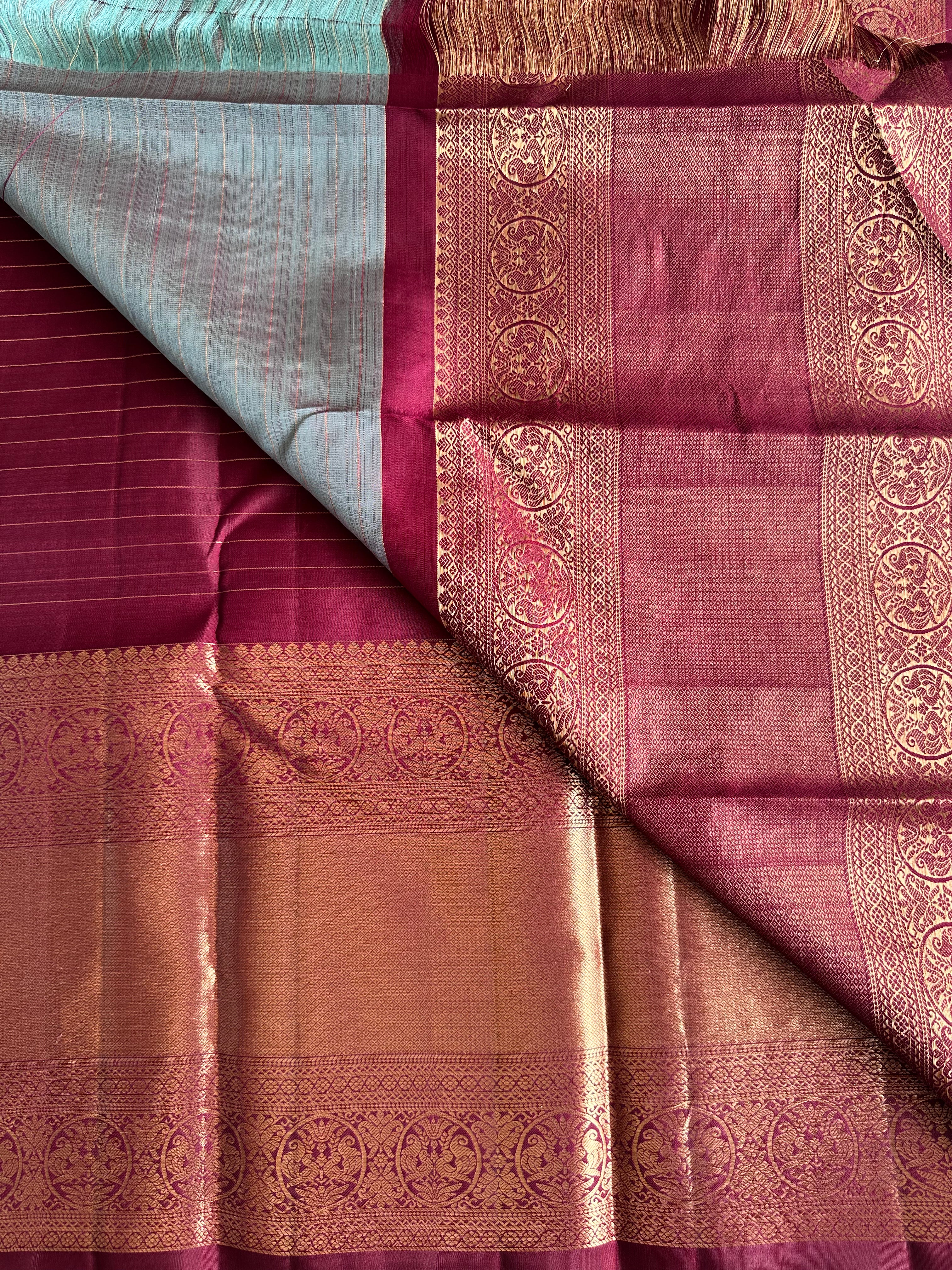 Dual Tone Grey Vintage Kanjivaram Silk Saree