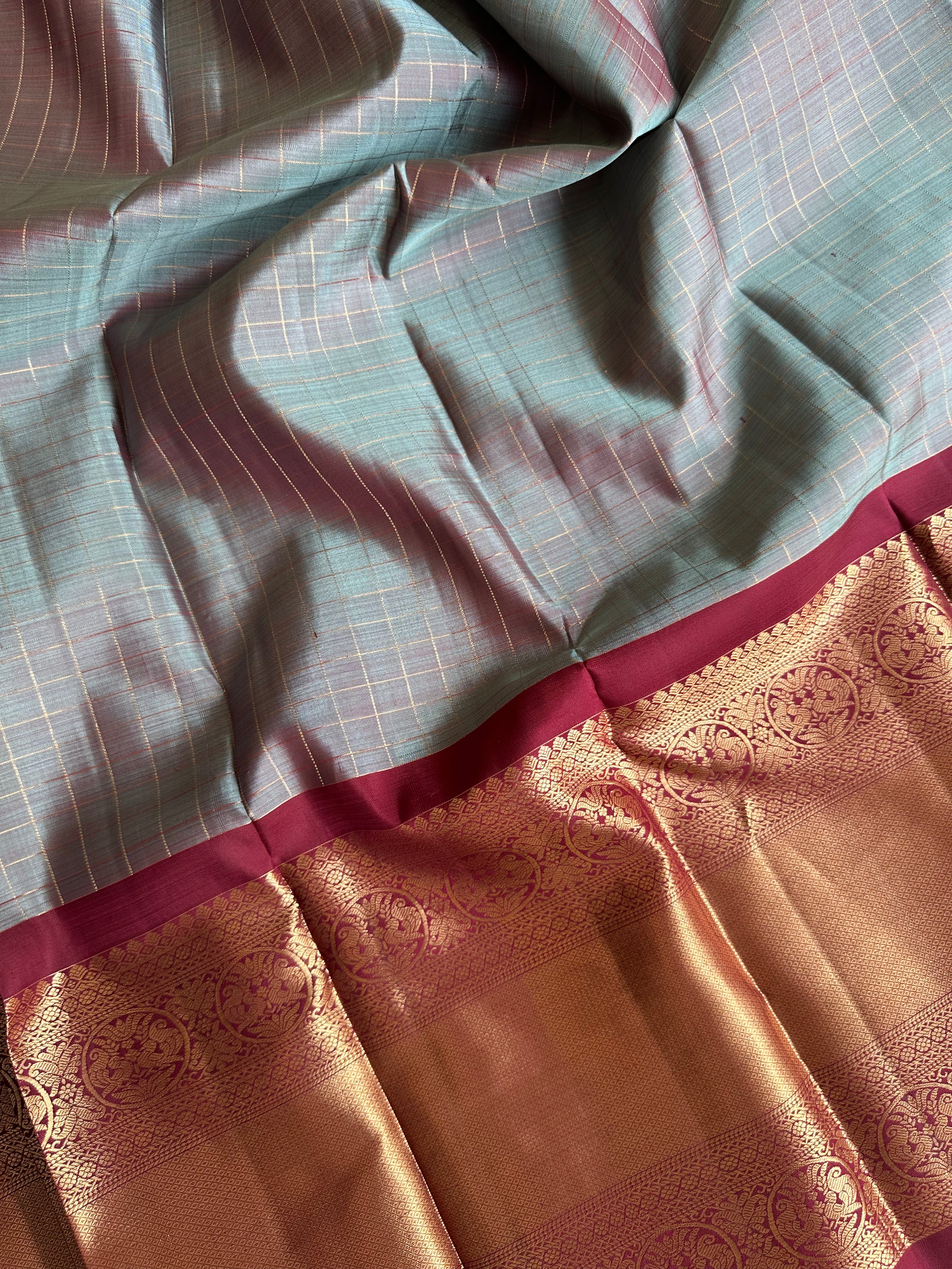Dual Tone Grey Vintage Kanjivaram Silk Saree